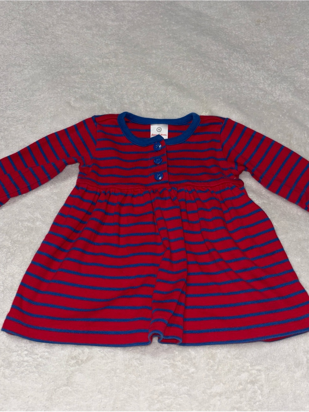 Hanna Andersson Cotton Red Blue Striped Button Dress Size 70 (6-12month